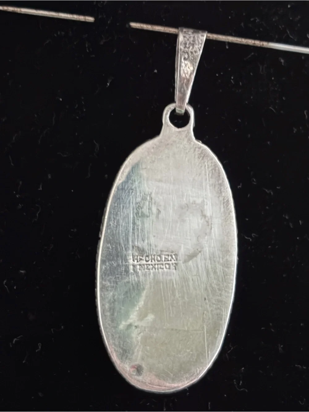 Taxco Iridescent Green and Blue Abalone Mushroom Pendant Necklace